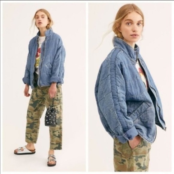 Free People Jackets & Blazers - Free People Dolman Quilted Denim Jacket S NWT